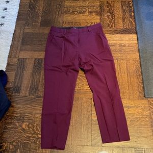 Burgundy cropped slim suit trousers from Theory.